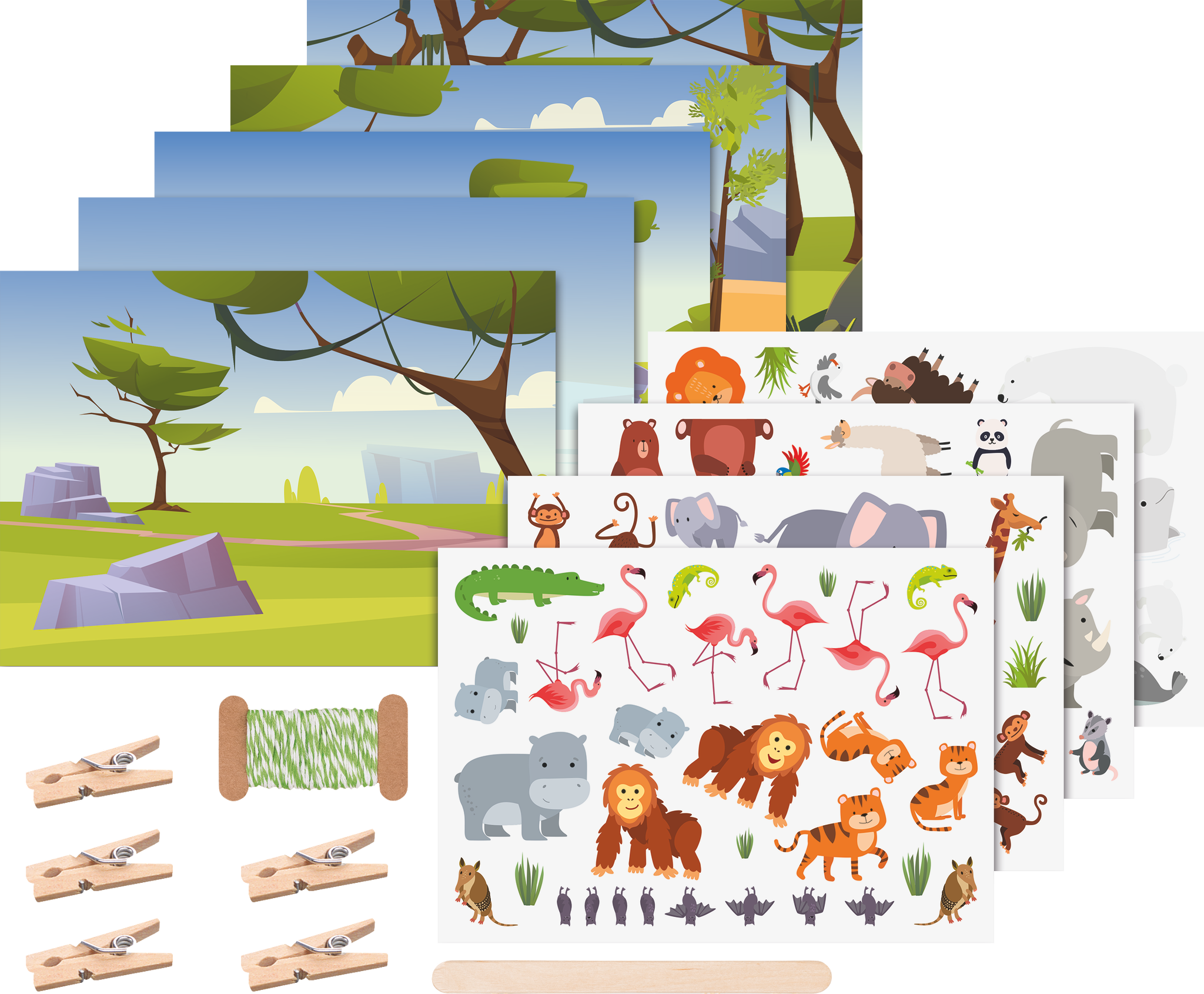 HEYDA Rubbelsticker Karten-Set Zootiere Karten gestalten mit Rubbelstickern 5 bedruckte Postkarten - 1 Stück (203781003)
