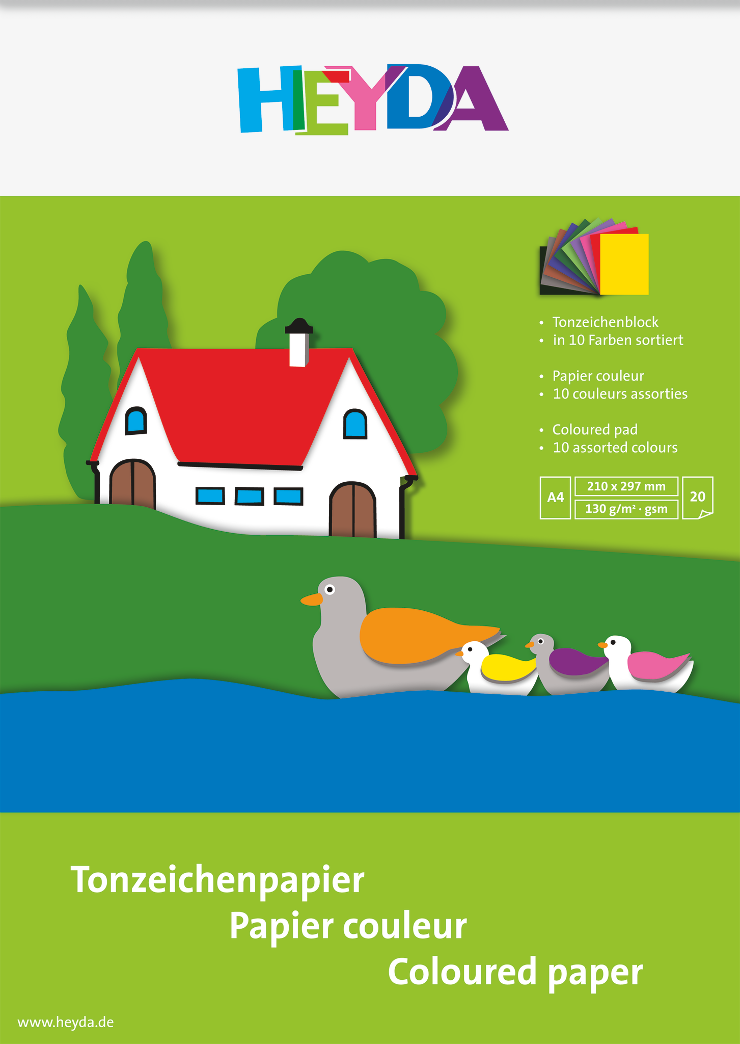 10 x Heyda Tonzeichenblock A4 130g/qm 20 Blatt sortiert