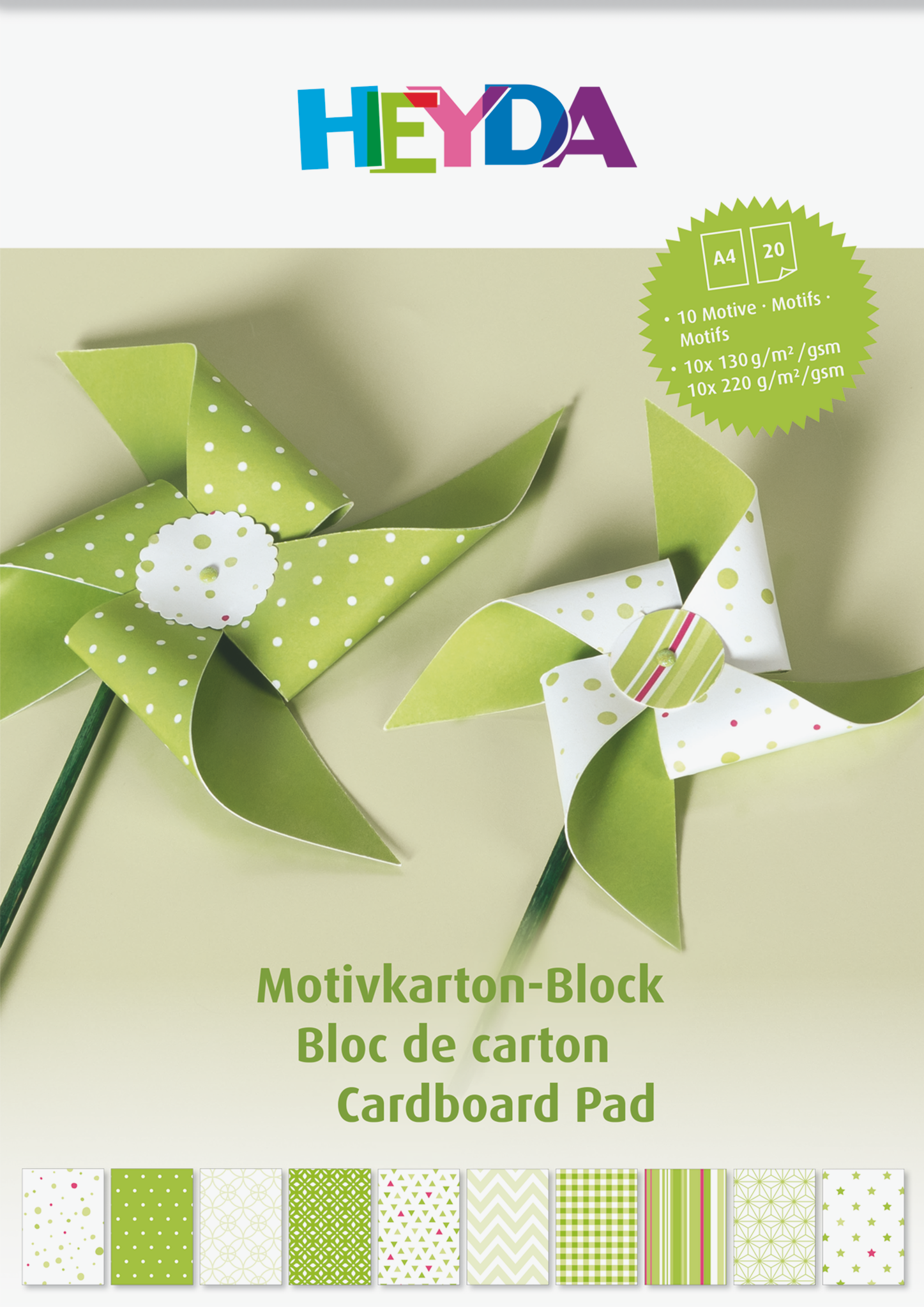 5 x Heyda Motivkarton-Block A4 100/220g/qm 20 Blatt grün