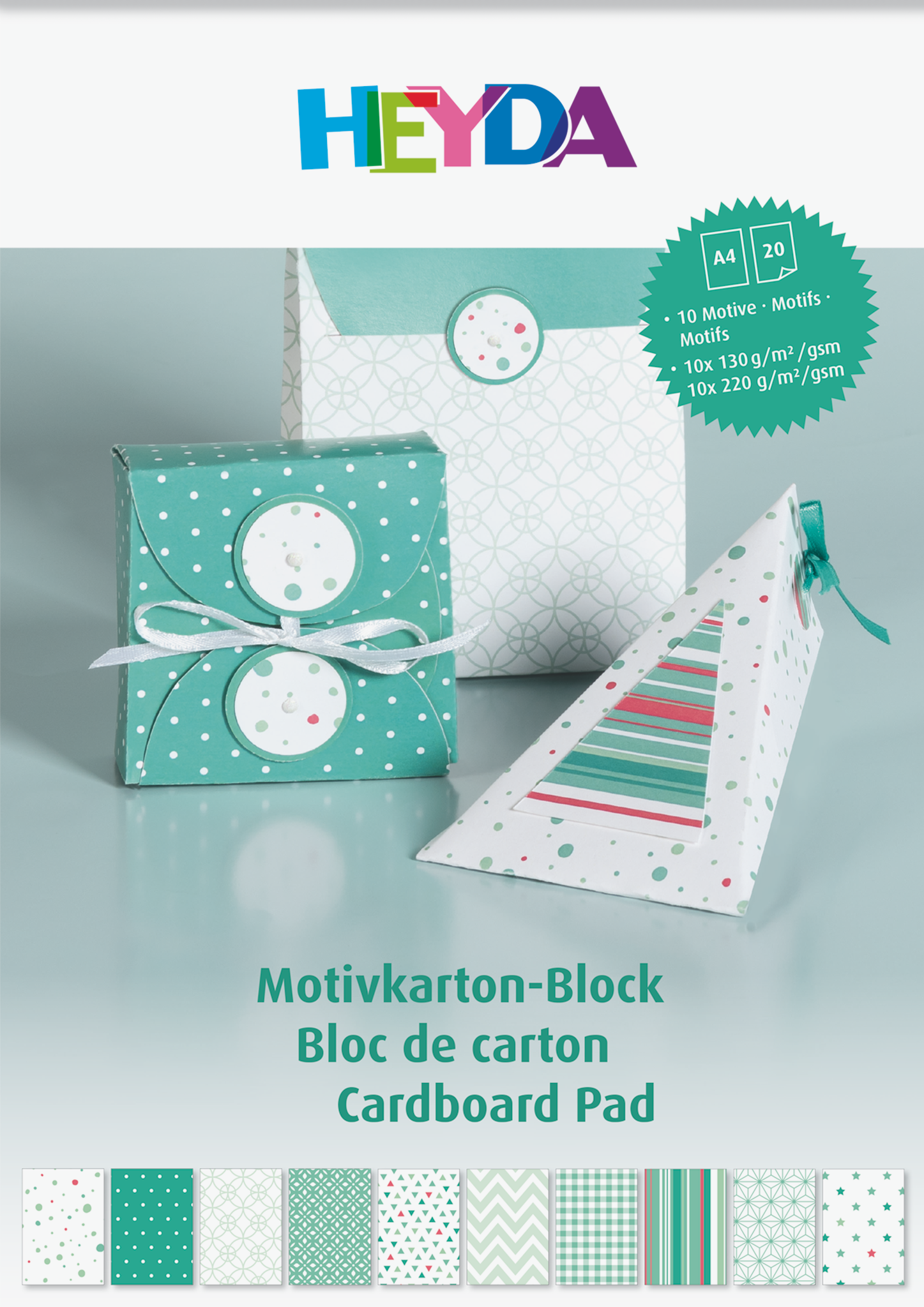 5 x Heyda Motivkarton-Block A4 100/220g/qm 20 Blatt mint
