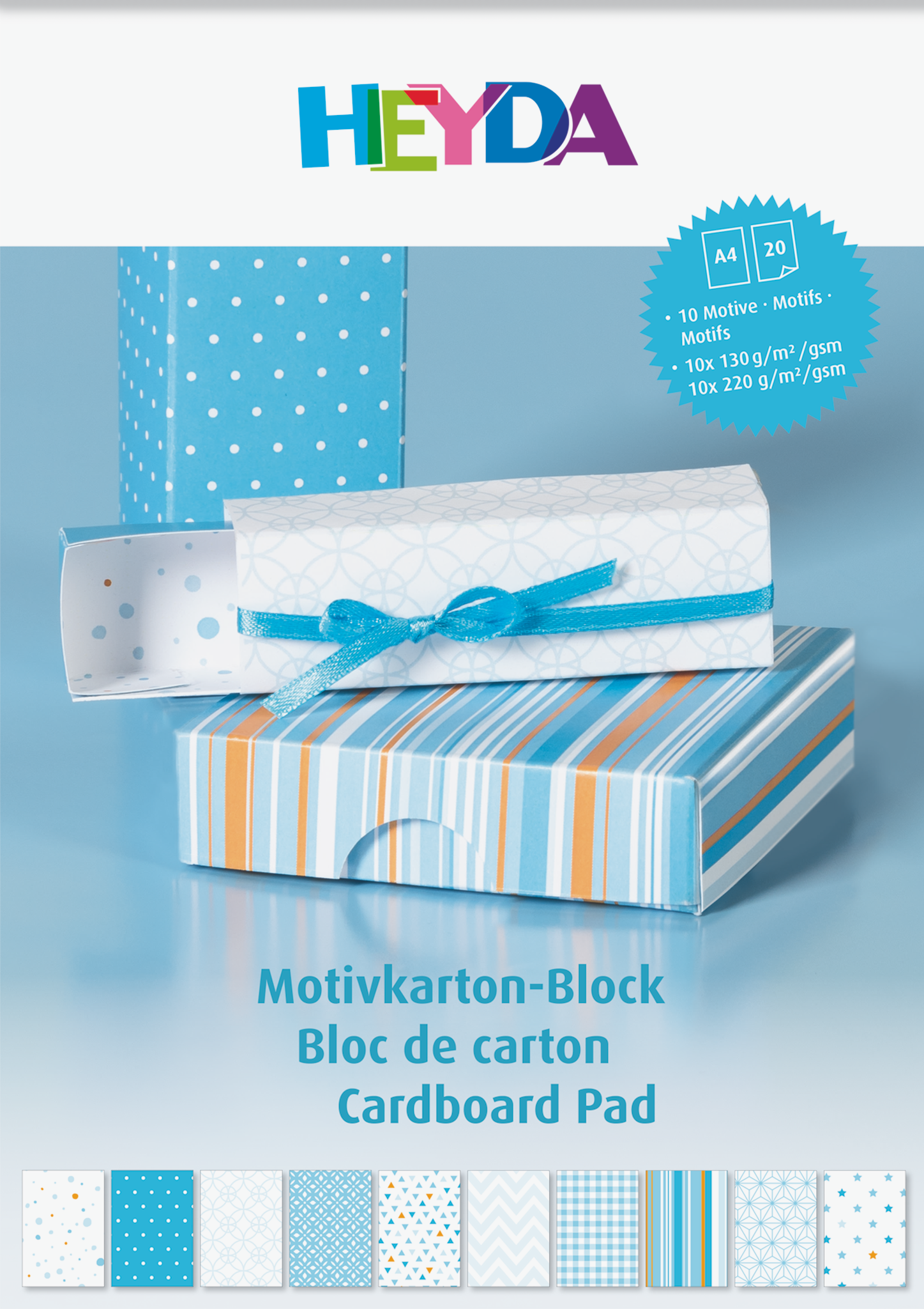 Heyda Motivkarton-Block A4 100/220g/qm 20 Blatt blau