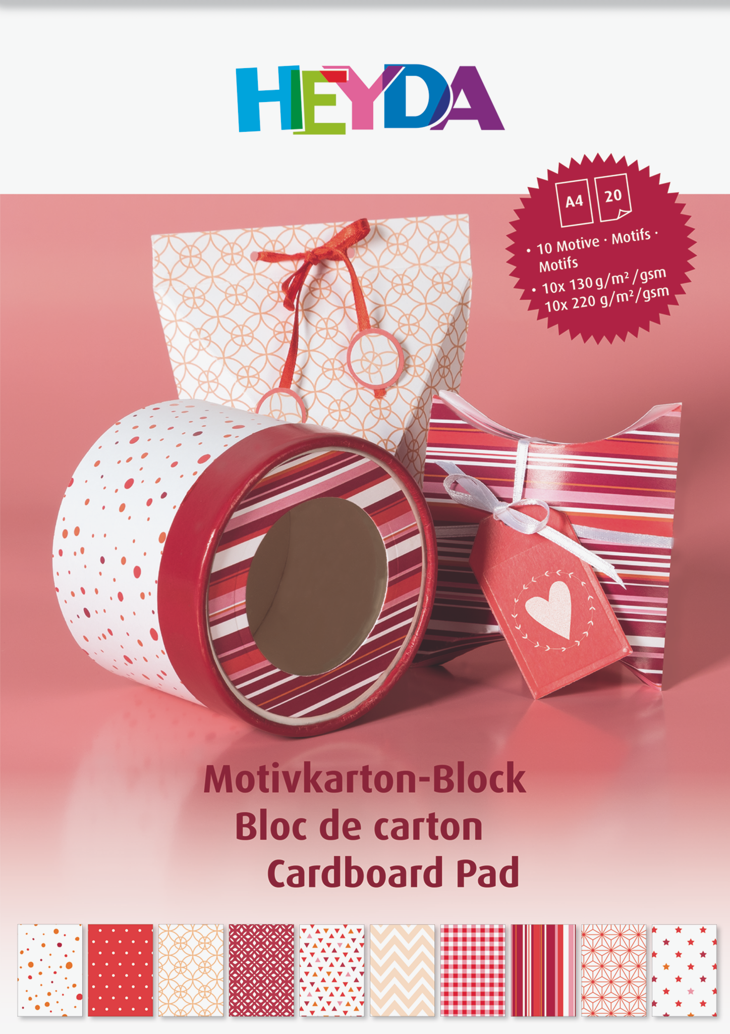 5 x Heyda Motivkarton-Block A4 100/220g/qm 20 Blatt rot
