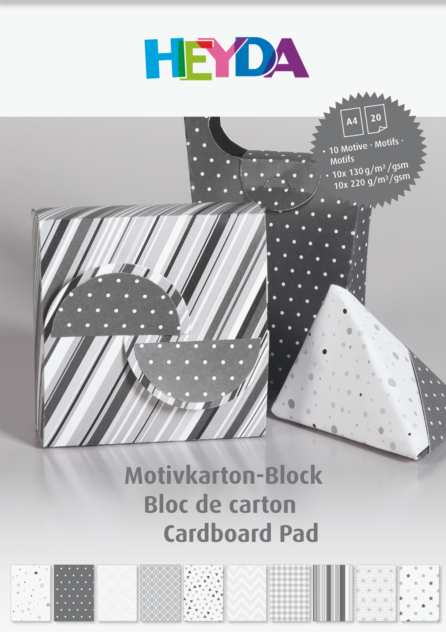 5 x Heyda Motivkarton-Block A4 100/220g/qm 20 Blatt anthrazit