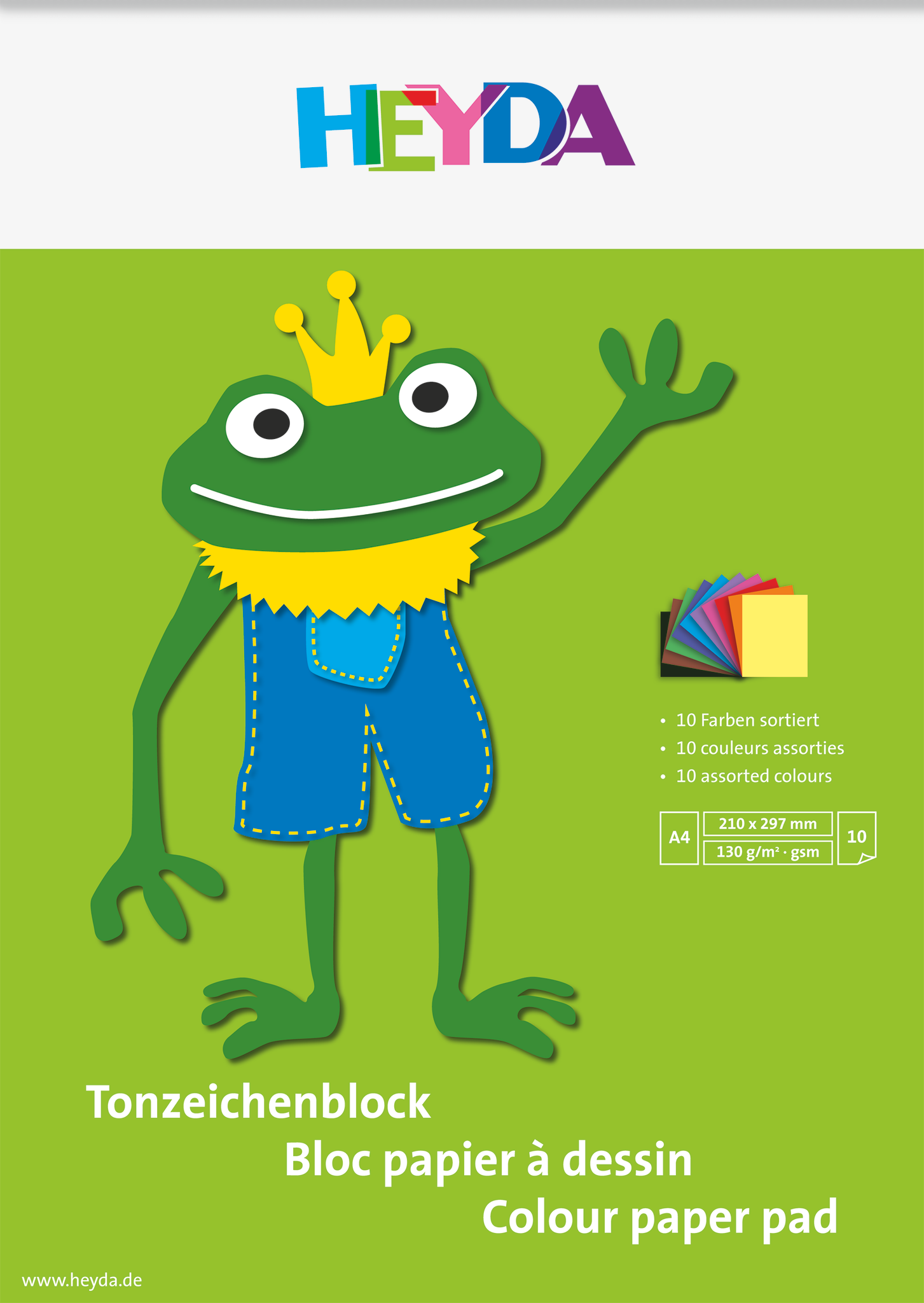 10 x Heyda Tonzeichenblock A4 130g/qm 10 Blatt sortiert