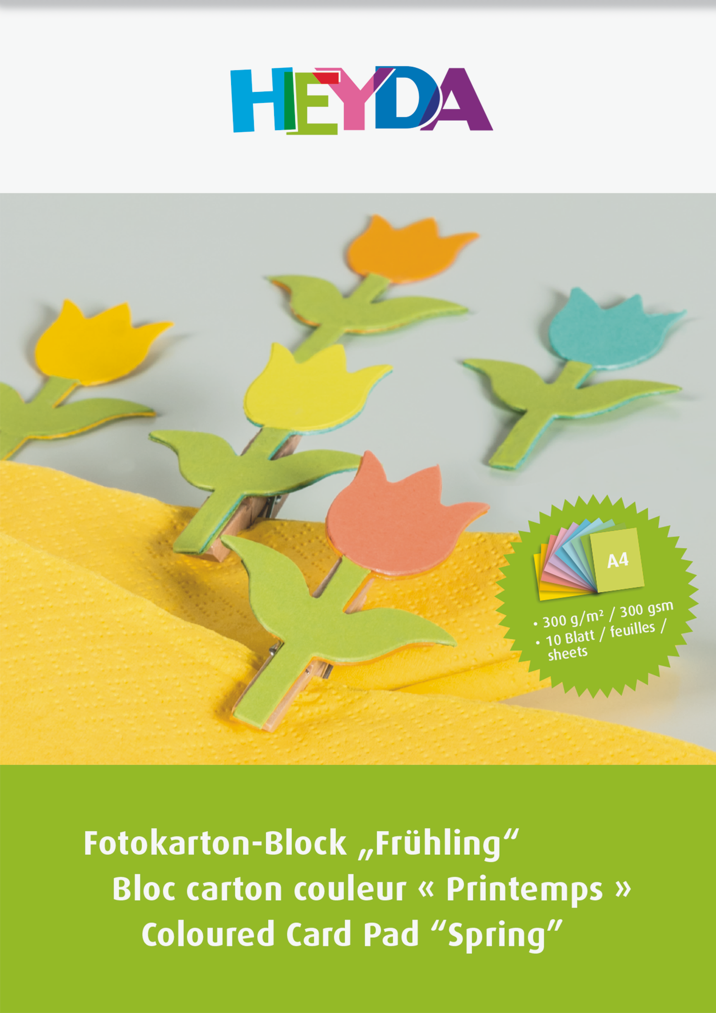 10 x Heyda Fotokarton-Block A4 300g/qm 10 Blatt Frühling