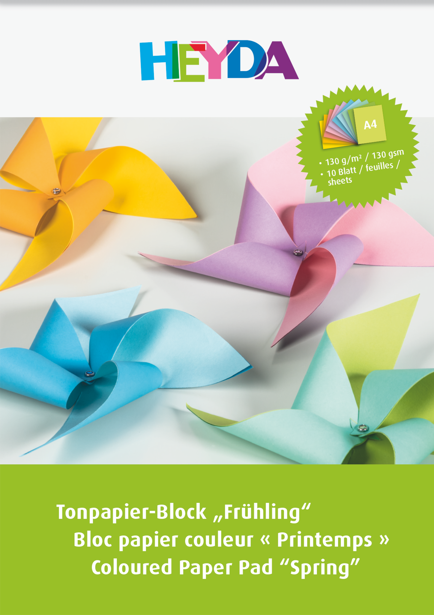 10 x Heyda Tonpapier-Block A4 130g/qm 10 Blatt Frühling