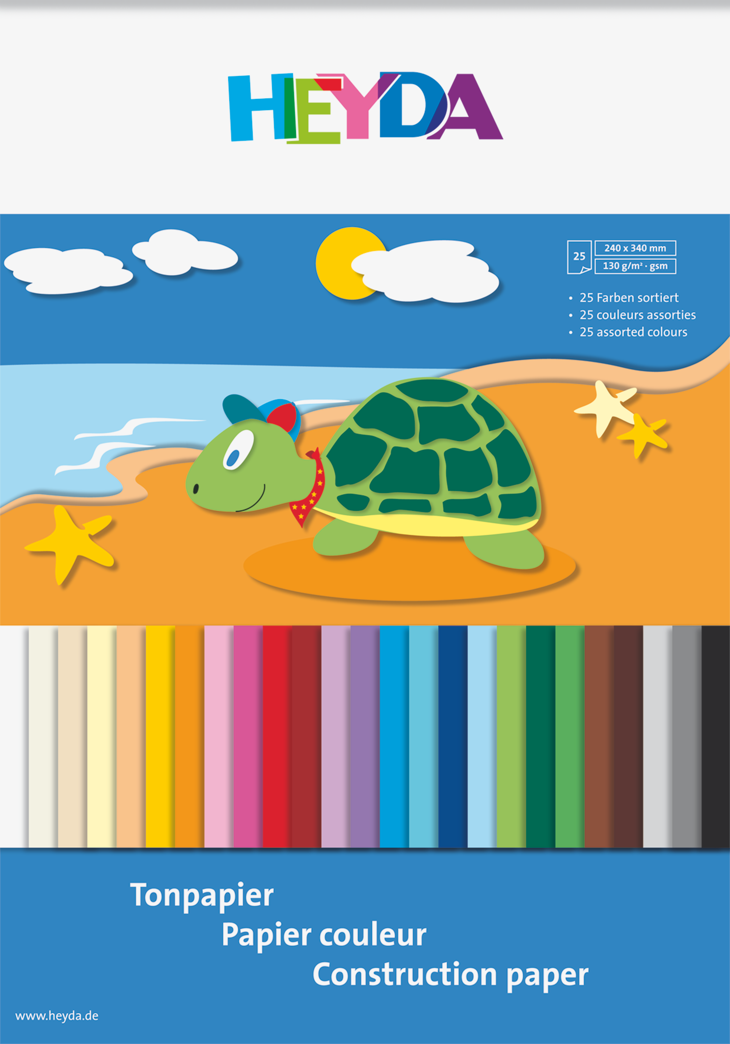 5 x Heyda Tonpapier-Superblock 24x34cm 25 Farben sortiert