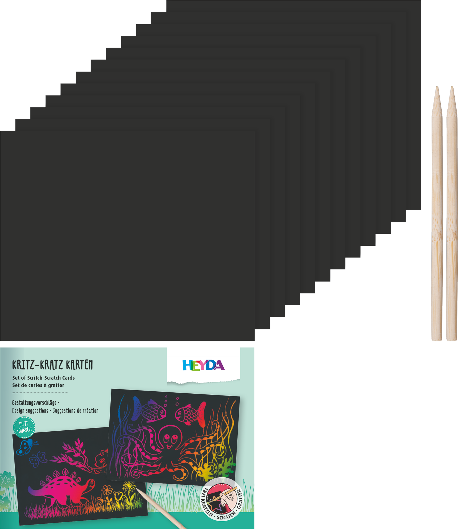 Kritz-Kratz Karten-Set | 185×157 mm, regenbogen