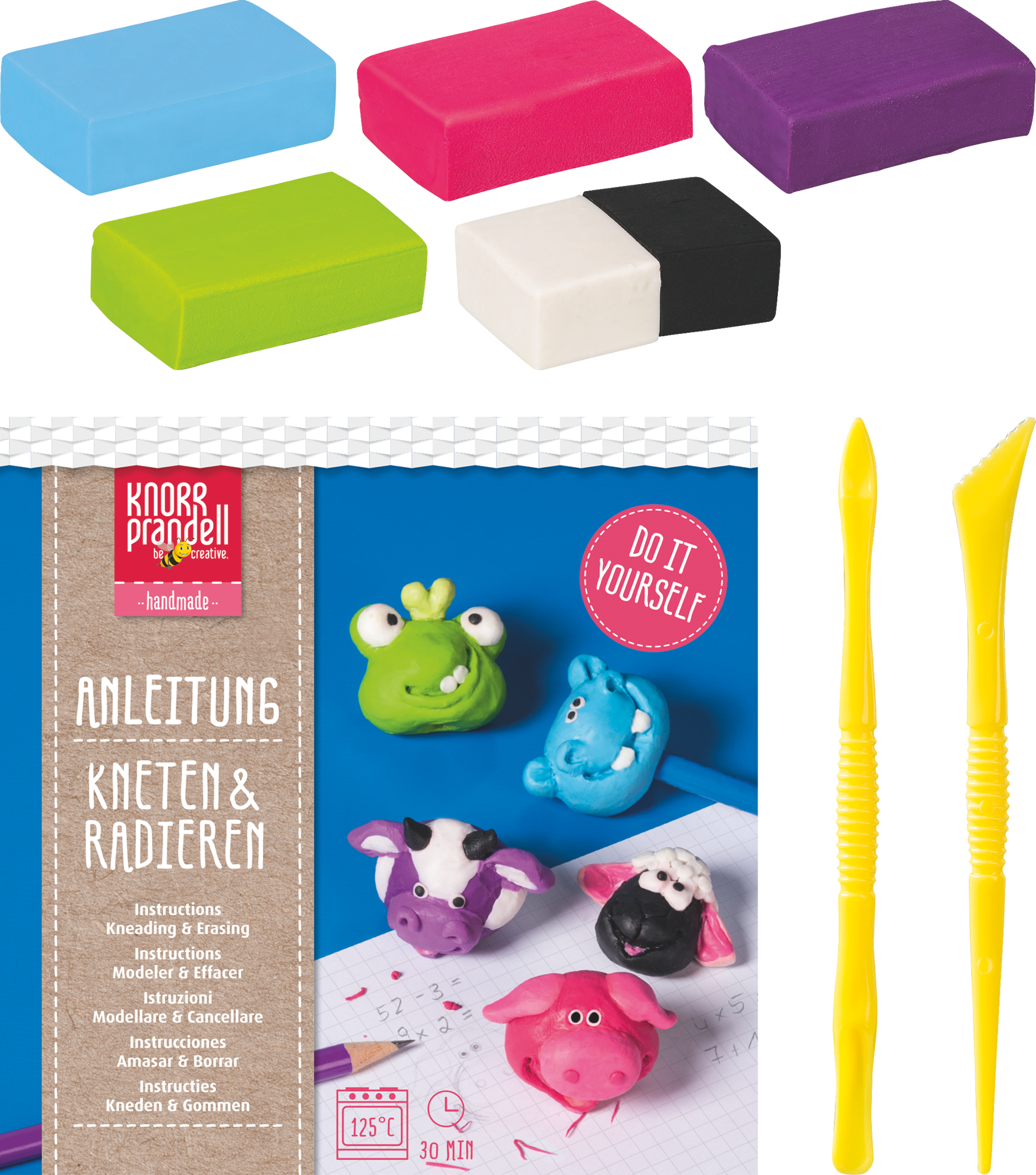 Bastel-Set Kneten & Radieren Funny Animals 5 Radiergummis