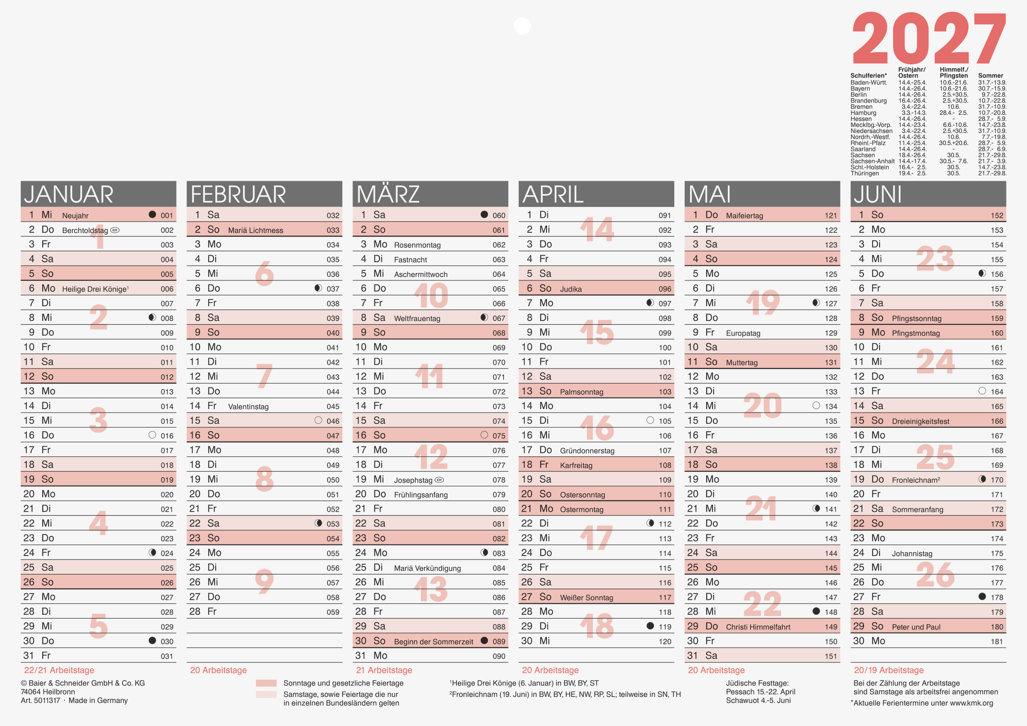 100 x Glocken Tafelkalender 29,7x21cm 6 Monate/1 Seite Kalendarium 202