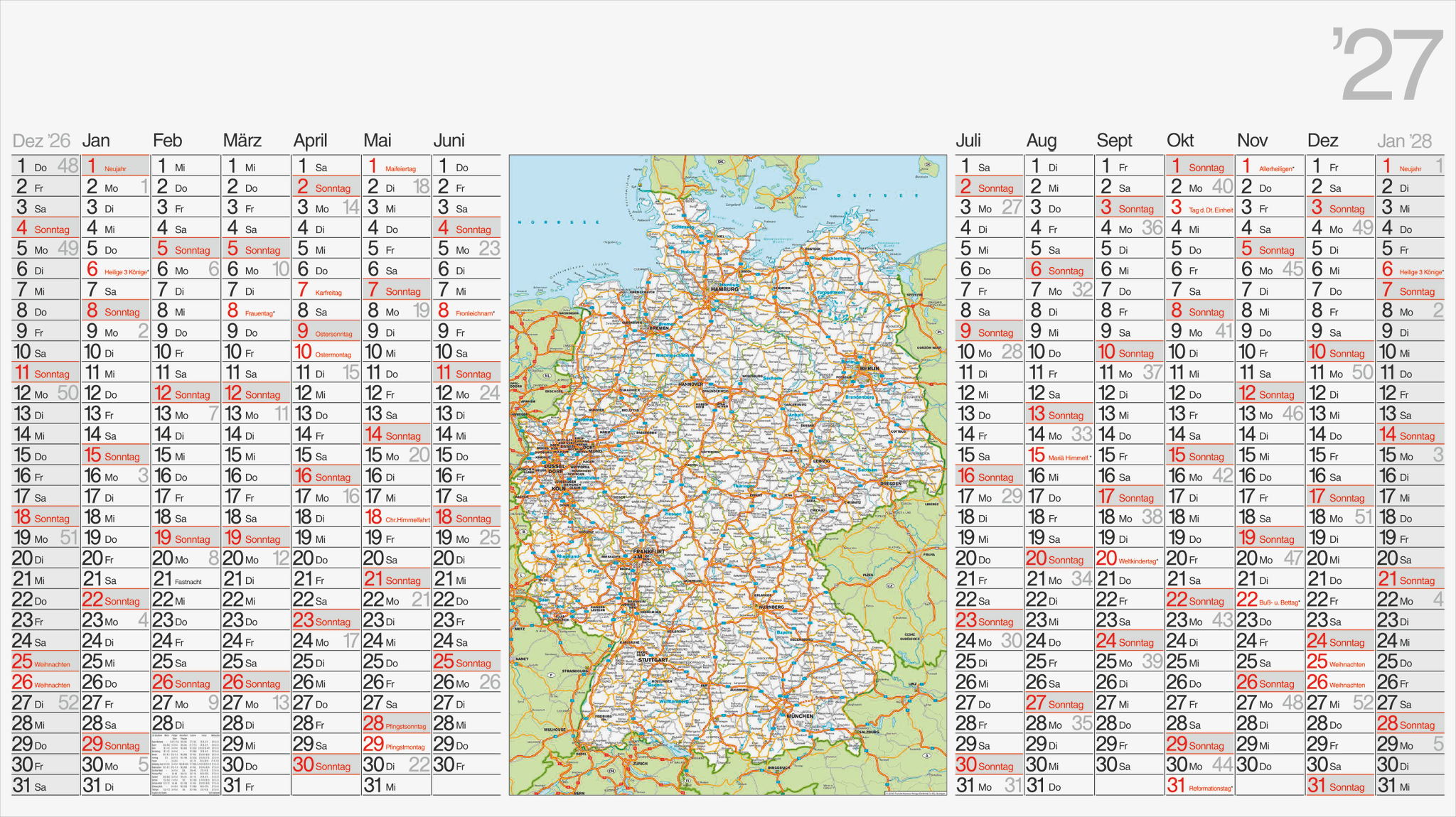 5 x Rido Plakatkalender Deutschland 114x64cm quer 2027