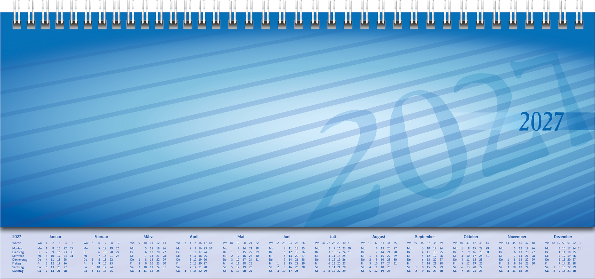 Rido Schreibtischquerkalender Sequenz 29,7x10,5cm 1 Woche/2 Seiten bla