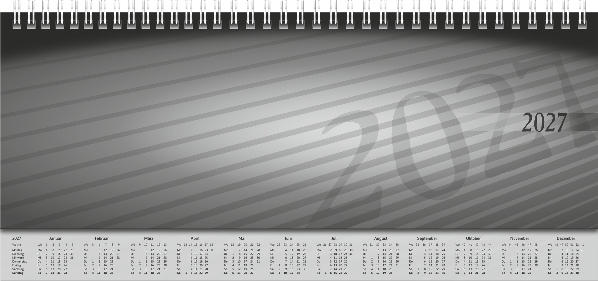 Rido Schreibtischquerkalender Sequenz 29,7x10,5cm 1 Woche/2 Seiten Kar