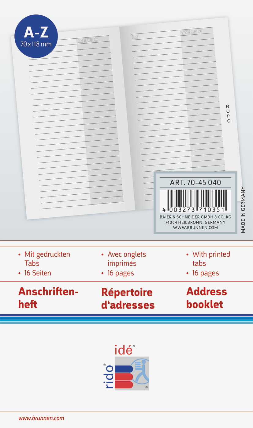 10 x Rido Anschriftenheft Gilet 70x118mm