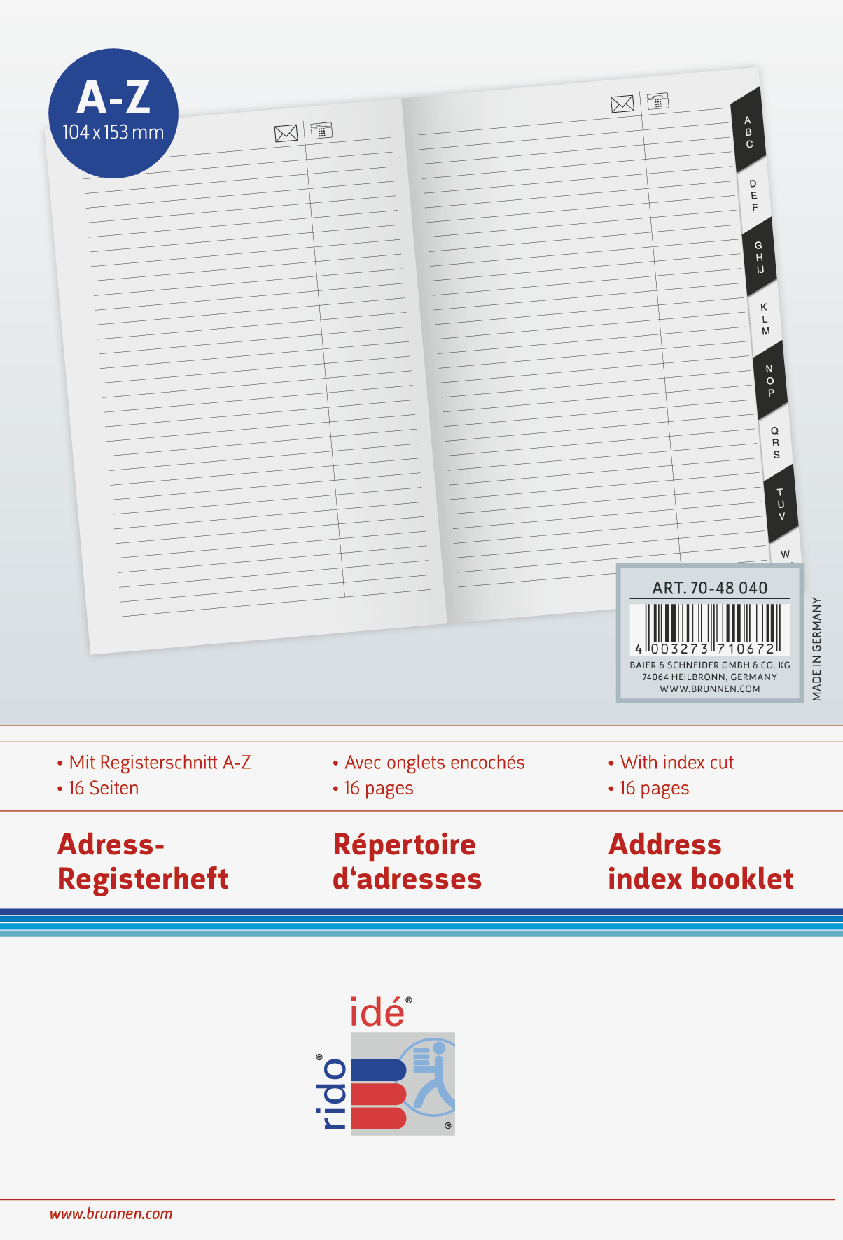 5 x Rido Anschriftenheft uni-planer 16 Seiten