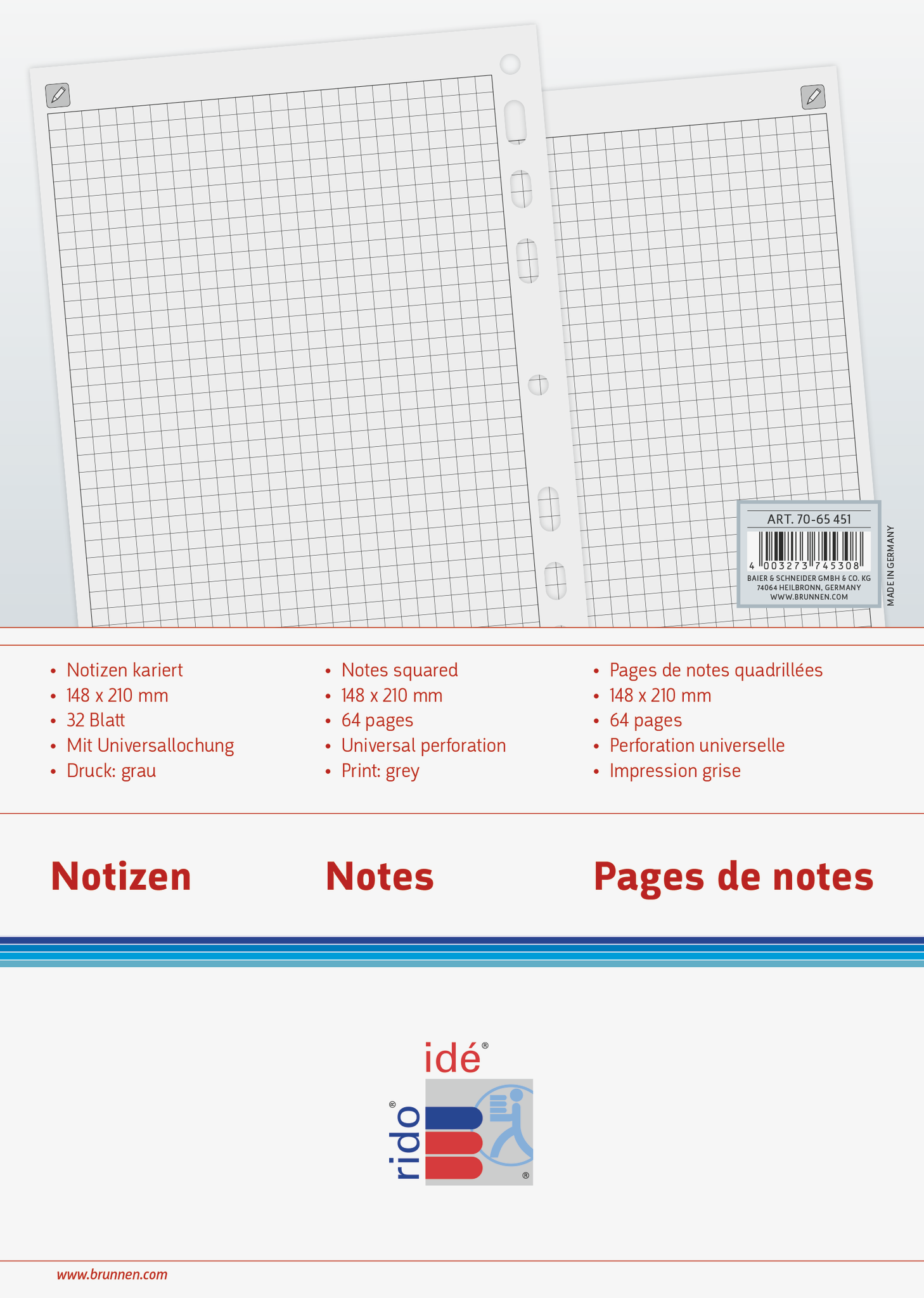 5 x Rido Formulare Timing 1 Notizpapier kariert 32 Blatt