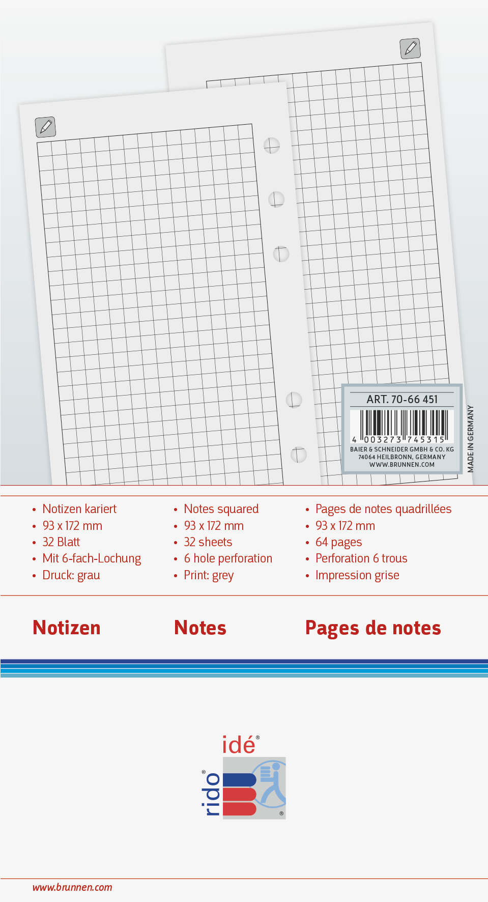 5 x Rido Ersatzformulare Timing 2 Notizpapier kariert 24 Blatt