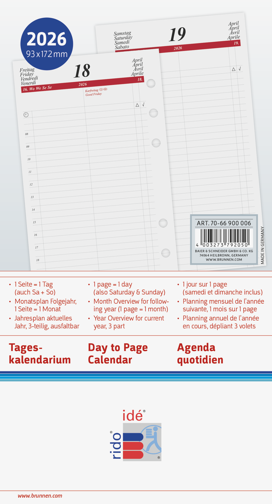 Rido Tageskalendarium Timing 2 1 Tag/Seite 9,3x17,2cm 2026