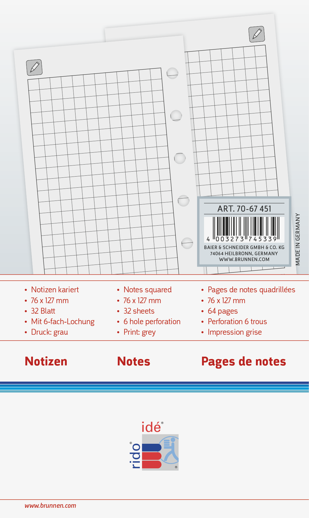 Rido Ersatzeinlagen Timing 3 Notizpapier kariert 24 Blatt