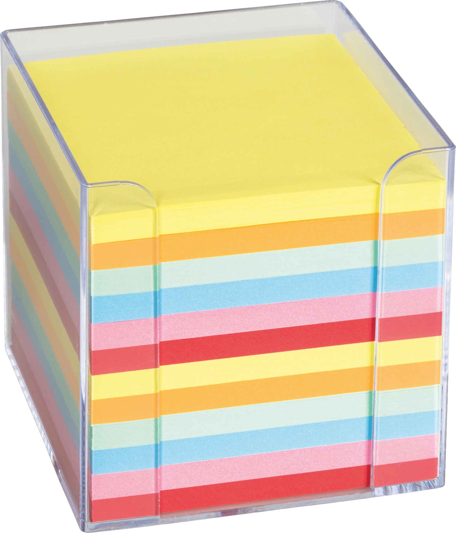 K+E Zettelbox 9,5x9,5x9,5cm transparent mit farbigen Papier