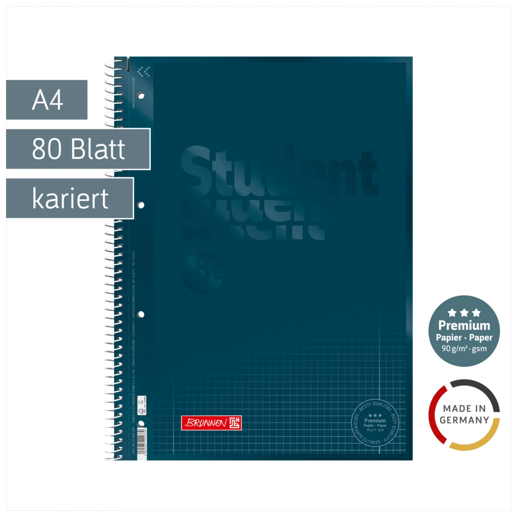 Collegeblock Premium Student Colour Code | A4, Lineatur 28, 80 Blatt, denim