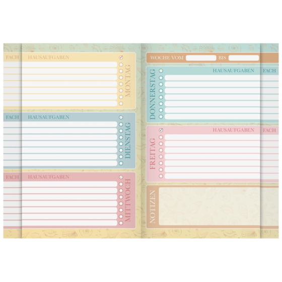 Hausaufgabenheft Sunny Ocean | A5, 48 Blatt, gold/mehrfarbig, pastell