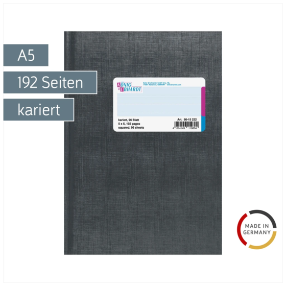 Geschäftsbuch | A5, 192 Seiten, kariert, Kunststoff, grau