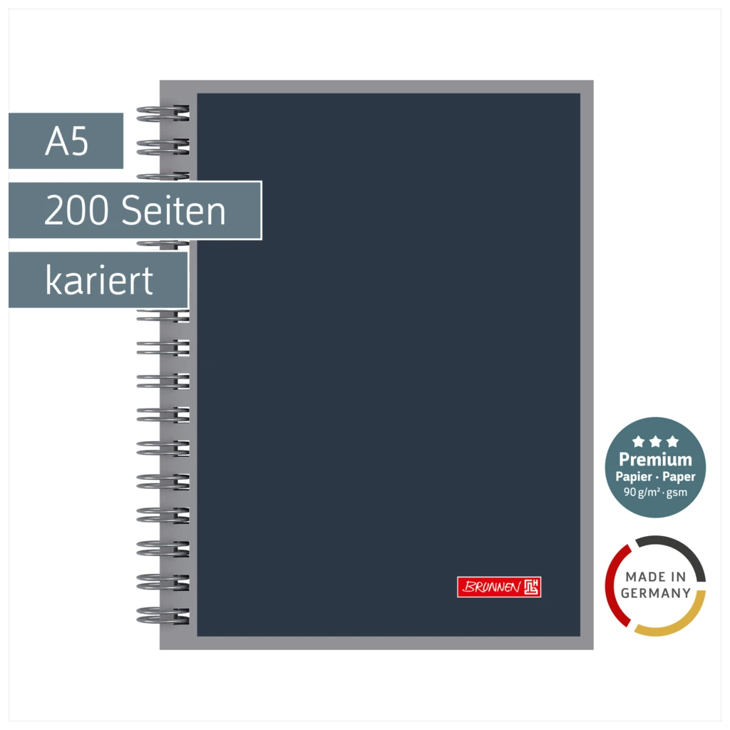 Notizbuch Premium Wire-O | A5, kariert, anthrazit