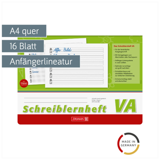 Schreiblernheft | A4 quer, Lineatur VA, 16 Blatt