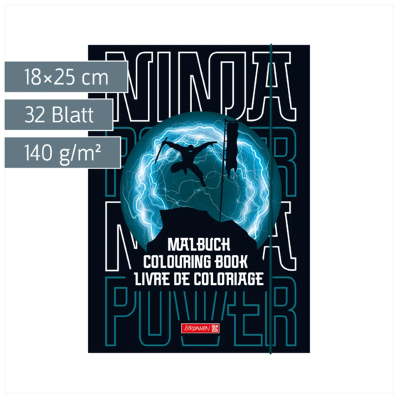 Ausmalheft Ninja Power | 32 Blatt, petrol/schwarz