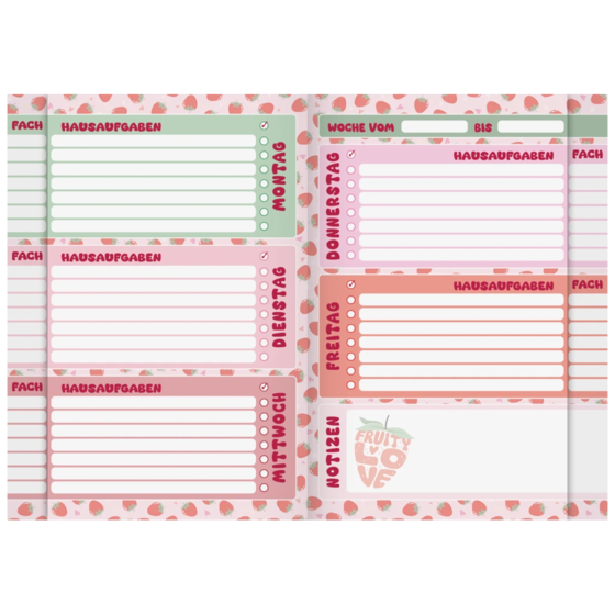 Hausaufgabenheft Fruity Love | A5, 48 Blatt, rosa/rot