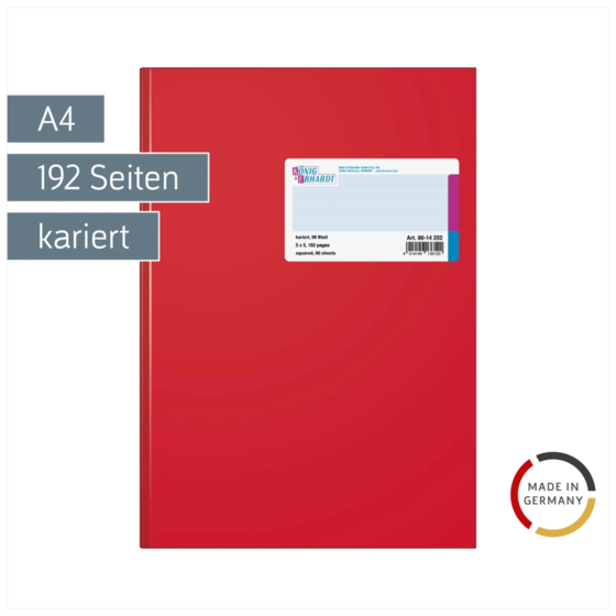 Geschäftsbuch | A4, 192 Seiten, kariert, Kunststoff, rot