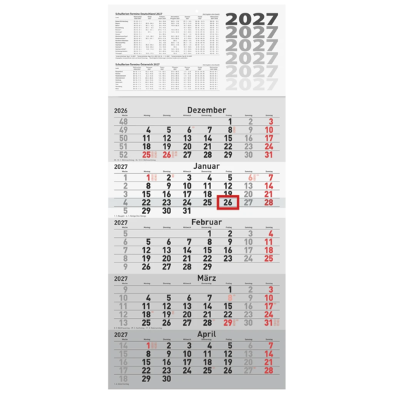 5-Monatskalender 2027 | grau, 30×63 cm