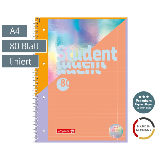 Collegeblock Premium Student „Intoxicate“ | A4, Lineatur 27, 80 Blatt, koralle/silber irisierend