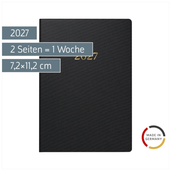 Taschenkalender Design Line Mod. partner/Industrie I 2027 „Black“ | A7, Textil