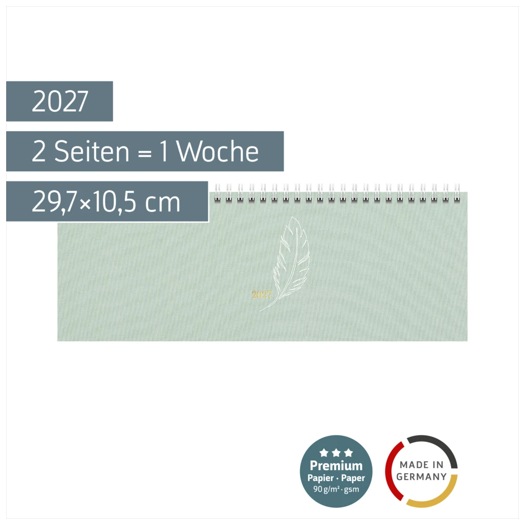 Querterminbuch Premium Young Line 2027 „Feather“ | 29,7×10,5 cm, Textil