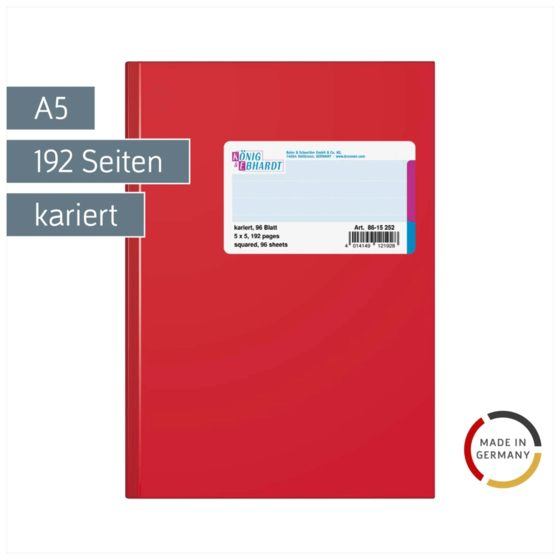 Geschäftsbuch | A5, 192 Seiten, kariert, Kunststoff, rot