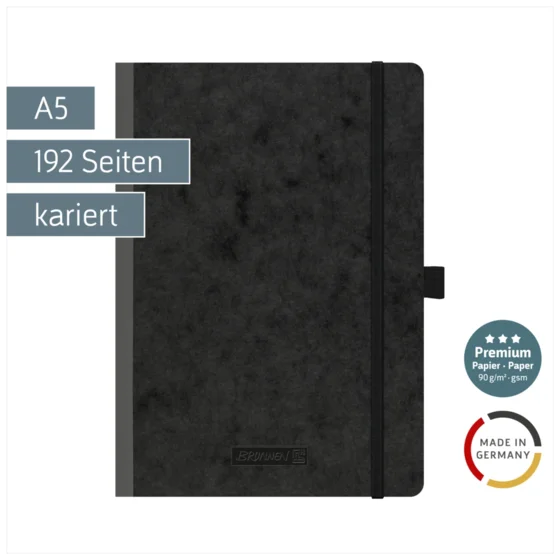 Notizbuch Premium FACT!plus Kladde | A5, kariert, Gummizugverschluss, schwarz