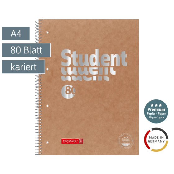 Collegeblock Premium Student FACT!plus | A4, Lineatur 28, 80 Blatt, braun