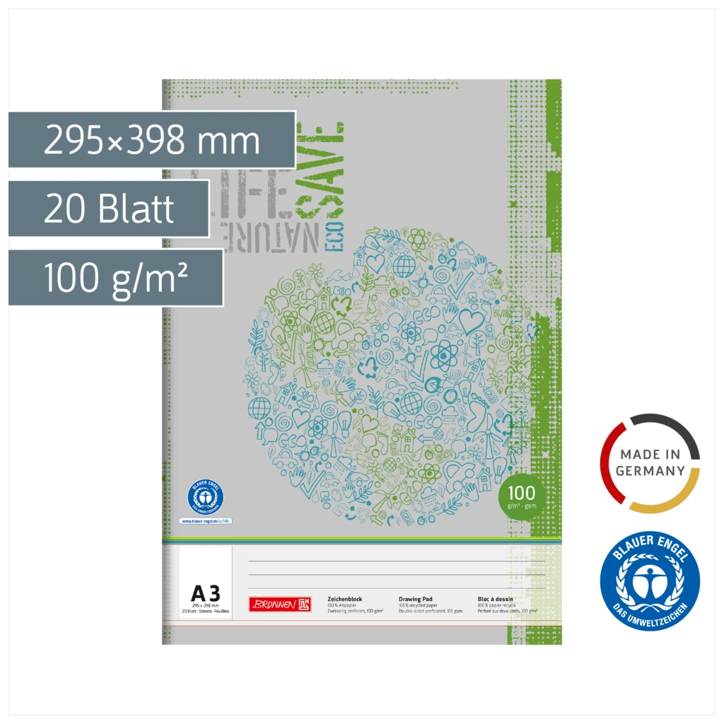 Zeichenblock Recycling | A3, 20 Blatt, grau