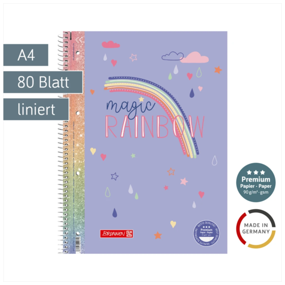Collegeblock Premium Magic Rainbow | A4, Lineatur 27, 80 Blatt, violett