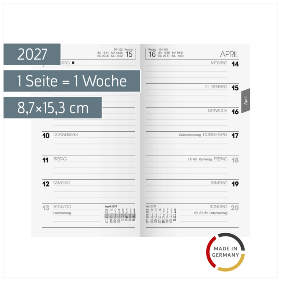 Wochen-Ersatzkalendarium Mod. 758 2027 | 8,7×15,3 cm, Karton, weiß