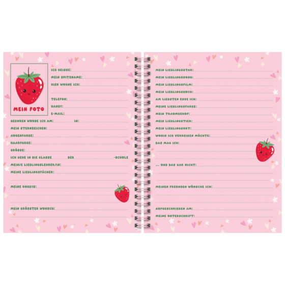 Freundebuch Fruity Love | 16×21 cm, 80 Seiten, rosa/rot