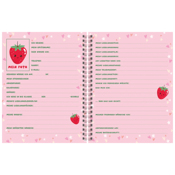 Freundebuch Fruity Love | 16×21 cm, 80 Seiten, rosa/rot