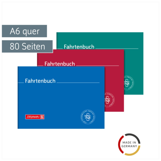 Fahrtenbuch „für Kraftfahrzeuge“ | A6 quer, 80 Seiten, Karton, sortiert
