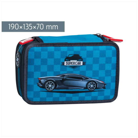 Federmäppchen „Supercar“ | 3 Reißverschlüsse, blau