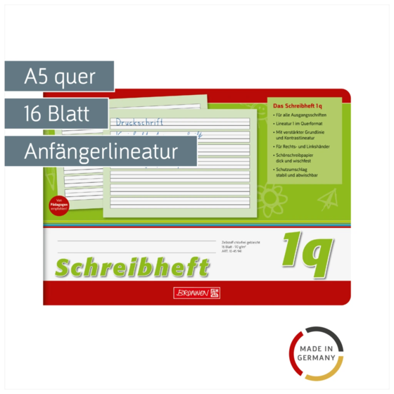 Schreibheft | A5 quer, Lineatur 1q, 16 Blatt, grün