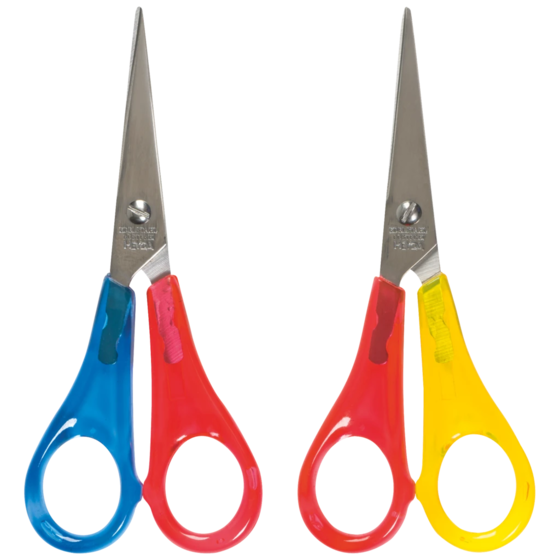 Kinderschere Linkshänder | spitz, 130 mm, sortiert, rot/gelb, rot/blau