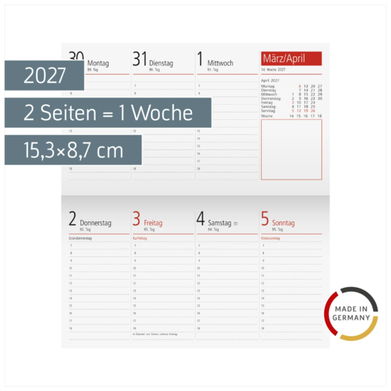 Wochen-Ersatzkalendarium TM 17/contacter 2027 | 15,3×8,7 cm, Karton, weiß