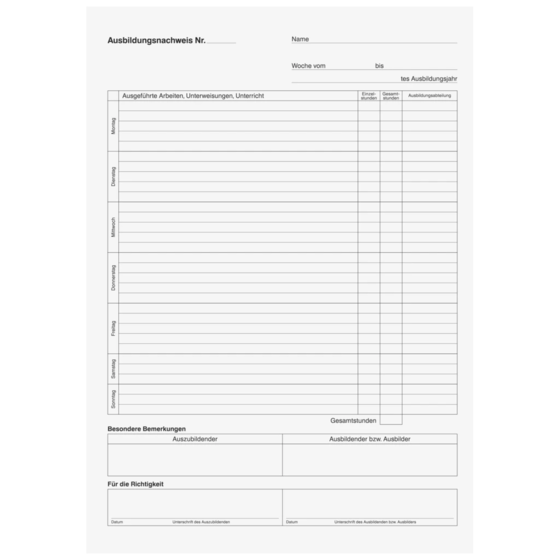 Ausbildungsnachweisheft | A4, 28 Blatt, blau